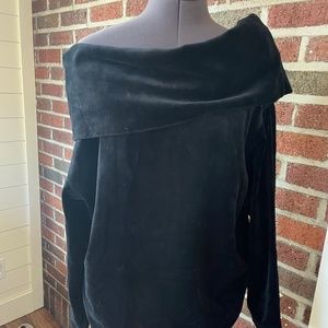 DKNY Black Velvet Multi-Style Cowl Neck/ Off the Shoulder Long Sleeve Top